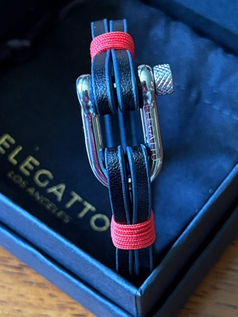 Elegatto Los Angeles Black and Red Leather Wrap Bracelet Size Medium